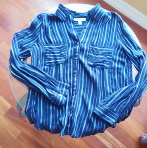 William Rast Blouse M Navy with white stripes
